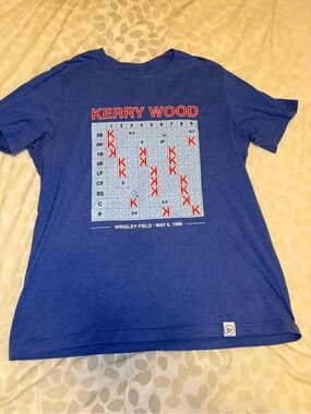 Kerry Wood Wrigley Field Scorecard Graphic Crewneck T-Shirt - Blue